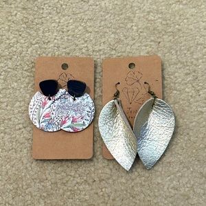 Leather earrings, boutique, new with tags